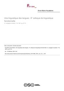 Une linguistique des langues : 8° colloque de linguistique fonctionnelle - article ; n°1 ; vol.18, pg 67-73