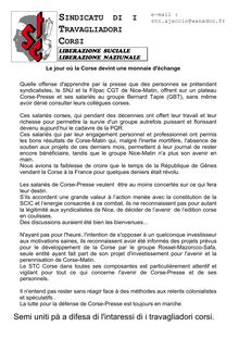 Communiqué du Syndicat des travailleurs corses au sujet de Corse-Matin