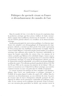 Politiques du spectacle vivant en France et désenchantement des mondes de l’art - article ; n°1 ; vol.83, pg 13-23
