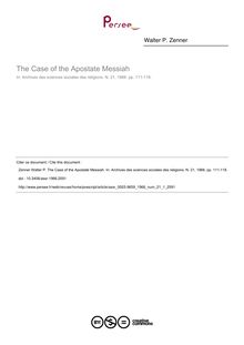 The Case of the Apostate Messiah - article ; n°1 ; vol.21, pg 111-118