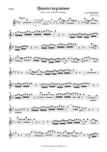 Partition flûte, Quartetto, G minor, Telemann, Georg Philipp