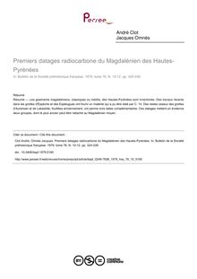 Premiers datages radiocarbone du Magdalénien des Hautes-Pyrénées - article ; n°10 ; vol.76, pg 324-339