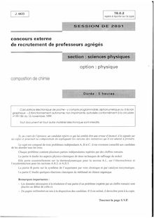 Composition de chimie - option physique 2001 Agrégation de sciences physiques Agrégation (Externe)