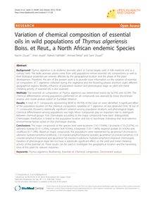 Variation of chemical composition of essential oils in wild populations of Thymus algeriensisBoiss. et Reut., a North African endemic Species
