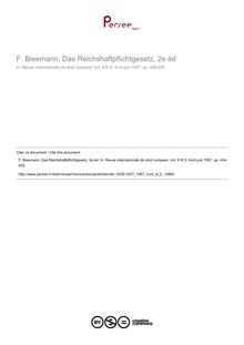 F. Bieemann, Das Reichshaftpflichtgesetz, 2e éd - note biblio ; n°2 ; vol.9, pg 454-455