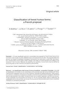 Classification of forest humus forms: a French proposal