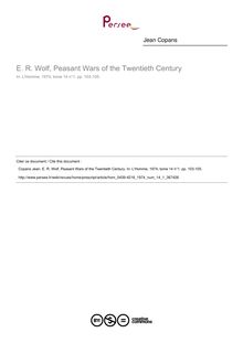 E. R. Wolf, Peasant Wars of the Twentieth Century  ; n°1 ; vol.14, pg 103-105