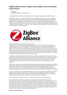 ZigBee Alliance lance l option sans batterie avec la fonction Green Power