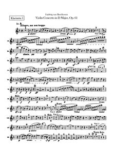 Partition clarinette 1, 2 (A, C), violon Concerto, D Major, Beethoven, Ludwig van