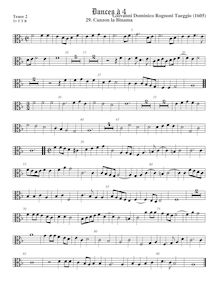 Partition ténor viole de gambe 2, alto clef, Canzon la Binama, Taeggio, Giovanni Domenico Rognoni