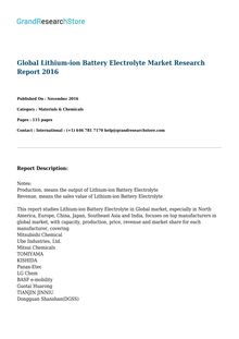 Global Lithium-ion Battery Electrolyte Market Research Report 2016