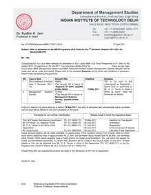 No. IITD/DMS/Admission/MBA-FT/2011-2012/ 27 April 2011 Subject ...