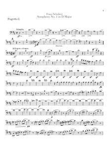 Partition basson 1, 2, Symphony No.1, D Major, Schubert, Franz