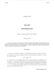 Mathématiques Paris et Cachan 2000 Classe Prepa MP Concours Ecole Normale Supérieure