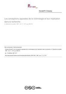 Les conceptions opposées de la victimologie et leur implication dans la recherche - article ; n°3 ; vol.11, pg 295-310