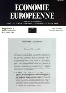 ÉCONOMIE EUROPÉENNE. Supplément A Analyses économiques N° 7-Juillet 1996