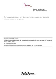 Corps-texte/texte-corps : des rites juifs comme rites textuels - article ; n°129 ; vol.34, pg 93-108