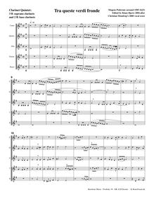 Partition , Tra queste verdi fronde (3 B♭ sopranos, 2 B♭ basse clarinettes), madrigaux pour 5 voix