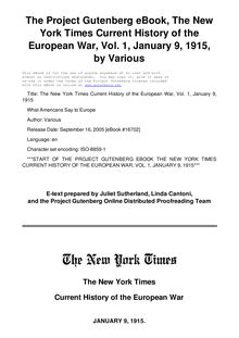 The New York Times Current History of the European War, Vol. 1, January 9, 1915 - What Americans Say to Europe