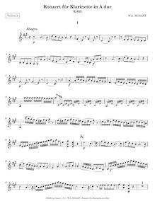 Partition violons II, clarinette Concerto, A major, Mozart, Wolfgang Amadeus par Wolfgang Amadeus Mozart