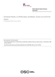 Christine Planté, La Petite Sœur de Balzac. Essai sur la femme auteur  ; n°70 ; vol.20, pg 108-110