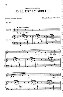 Partition complète (B♭ Major: medium voix et piano), Avril est amoureux