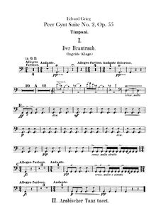 Partition timbales, Triangle/tambourin, Snare tambour, basse tambour/cymbales, Peer Gynt  No.2 Op.55