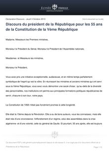 Discours du président de la République pour les 55 ans de la Constitution de la Vème République