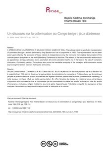 Un discours sur la colonisation au Congo belge : jeux d adresse - article ; n°1 ; vol.8, pg 109-124