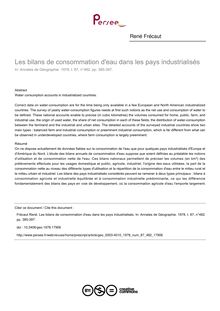 Les bilans de consommation d eau dans les pays industrialisés - article ; n°482 ; vol.87, pg 385-397