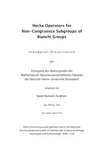 Hecke operators for non-congruence subgroups of Bianchi groups [Elektronische Ressource] / vorgelegt von Saeid Hamzeh Zarghani