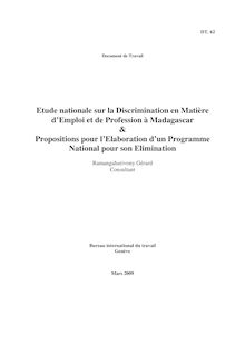 DT 62 Etude nationale sur la Discrimination en Matière d Emploi et de Profession a Madagascar