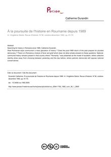 À la poursuite de l histoire en Roumanie depuis 1989 - article ; n°1 ; vol.36, pg 61-70