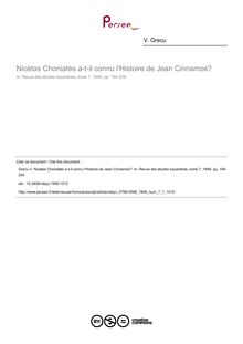 Nicétas Choniatès a-t-il connu l Histoire de Jean Cinnamos? - article ; n°1 ; vol.7, pg 194-204