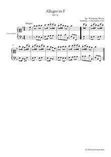 Partition complète, Allegro, F major, Mozart, Wolfgang Amadeus