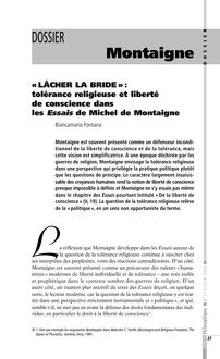 LÂCHER LA BRIDE tolérance religieuse et liberté de conscience dans les Essais de Michel de Montaigne