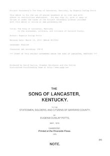 The Song of Lancaster, Kentucky - to the statesmen, soldiers, and citizens of Garrard County.
