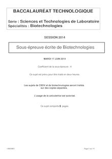 Corrigé Bac STL Biotechnologie 2014