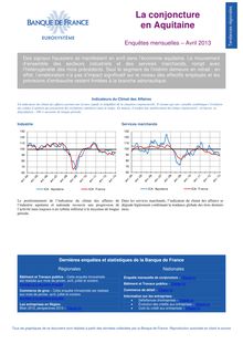 Banque de France : La conjoncture en Aquitaine en Avril 2013 (15/05/13)