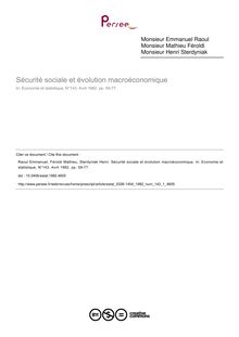 Sécurité sociale et évolution macroéconomique - article ; n°1 ; vol.143, pg 59-77