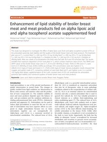 Enhancement of lipid stability of broiler breast meat and meat products fed on alpha lipoic acid and alpha tocopherol acetate supplemented feed