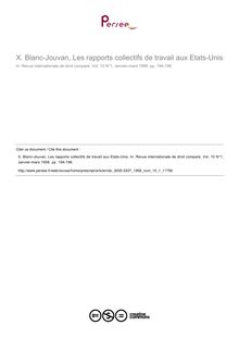 Blanc-Jouvan, Les rapports collectifs de travail aux Etats-Unis - note biblio ; n°1 ; vol.10, pg 194-196