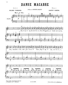 Partition complète, Danse macabre (song), Saint-Saëns, Camille