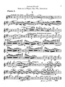 Partition flûte 1, 2, Piccolo, American, A major, Dvořák, Antonín