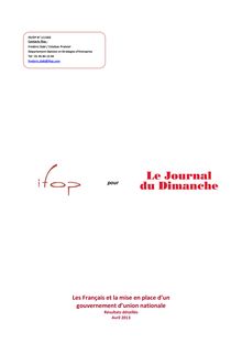 Sondage IFOP : Les Français et la mise en place d’un gouvernement d’union nationale (Avril 2013)