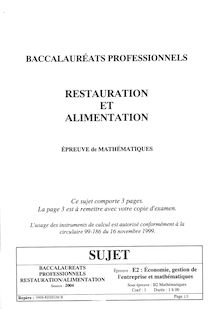 Mathématiques 2004 Bac Pro - Restauration