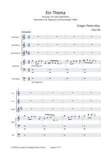 Partition complète, Ein Thema (Version II), 2 Concert Flutes, Clarinet, Keyboard, Contrabass