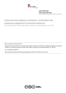 Autonomie des politiques monétaires, coordination des politiques budgétaires et contrainte extérieure - article ; n°3 ; vol.94, pg 155-165