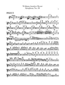 Partition flûte 1, 2, Symphony No.38, Prague Symphony, D major, Mozart, Wolfgang Amadeus