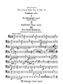 Partition Trombone 1, 2, 3, Tuba, Peer Gynt  No.2 Op.55, Grieg, Edvard
